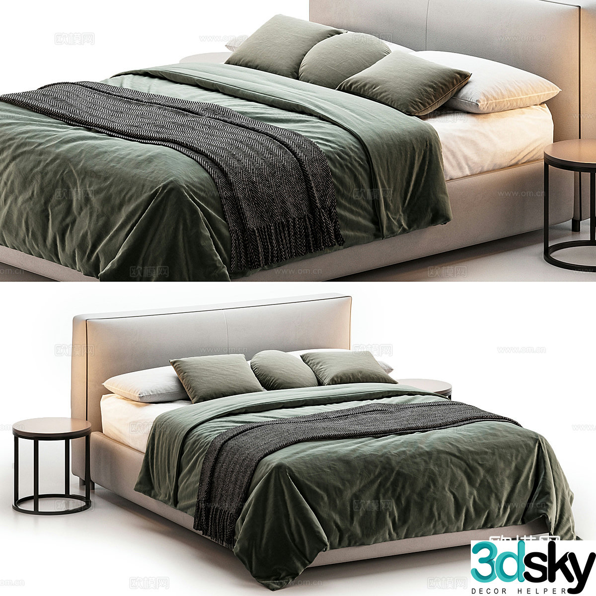 New Chinese style fabric double bed 3d model
