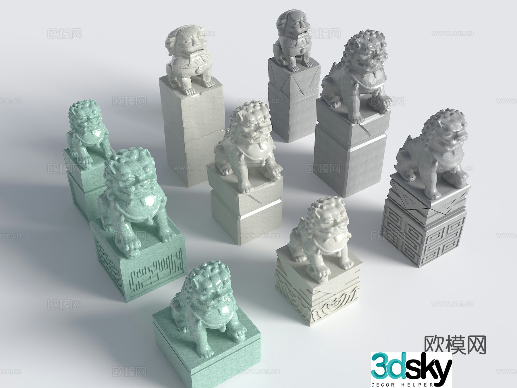 Chinese style stone lion stone carving unicorn stone statue Pixiu mythical beast sculpture sketch 3D model