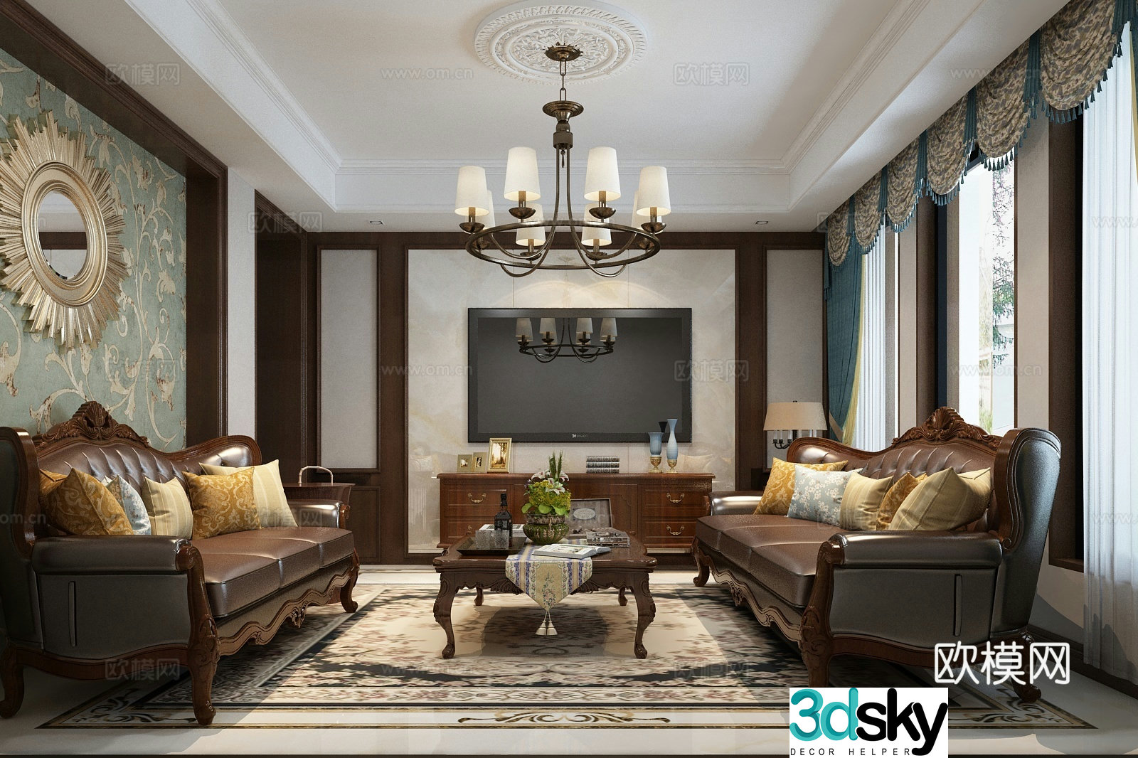European living room European dining European kitchen European entrance 3D model