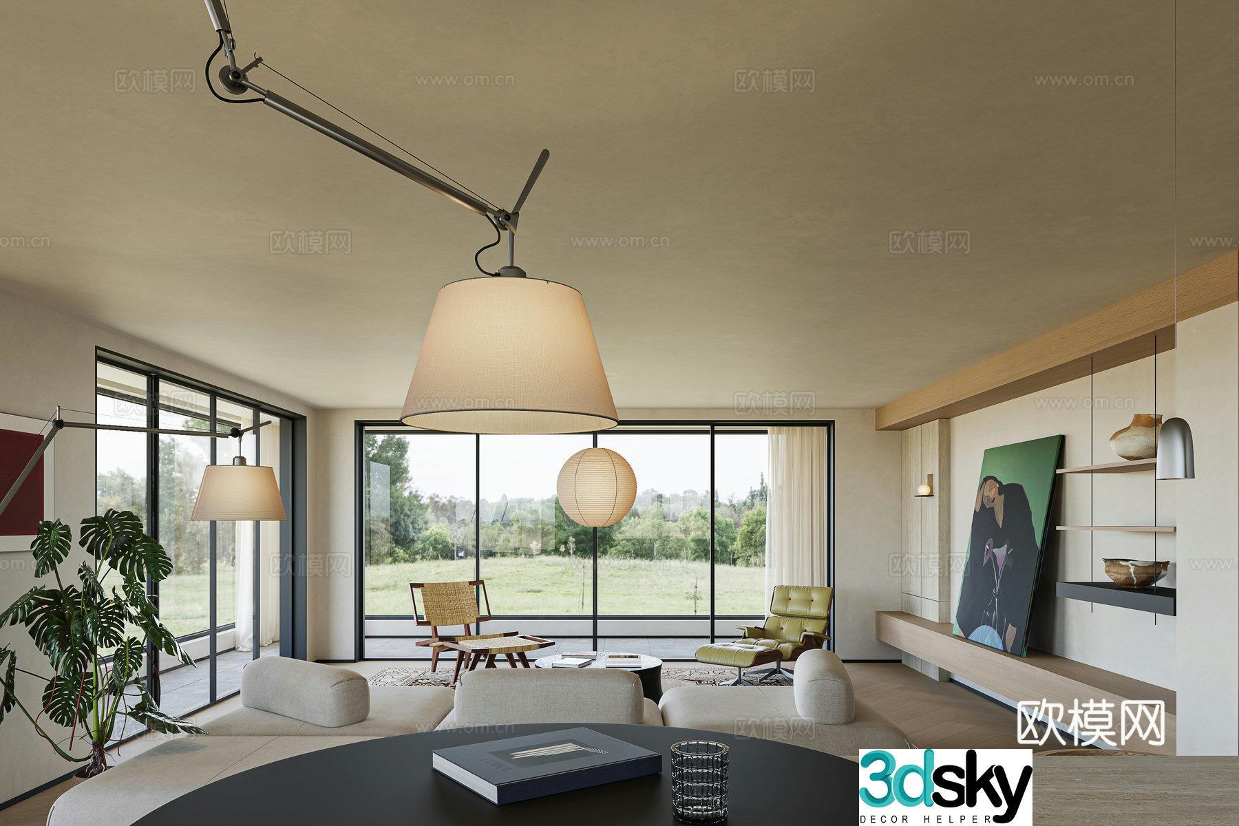 Modern living and dining room 3d model