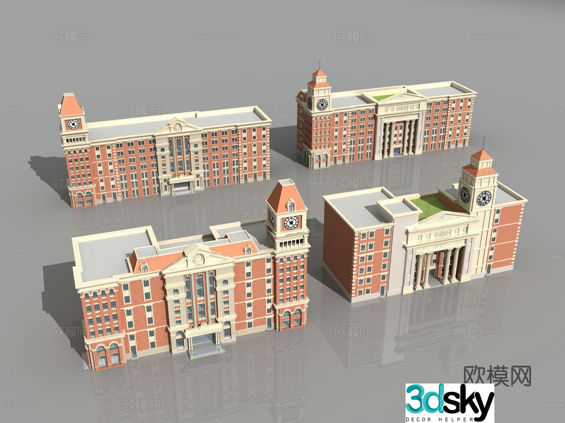 European -style construction school teaching building comprehensive building bell tower 3D model