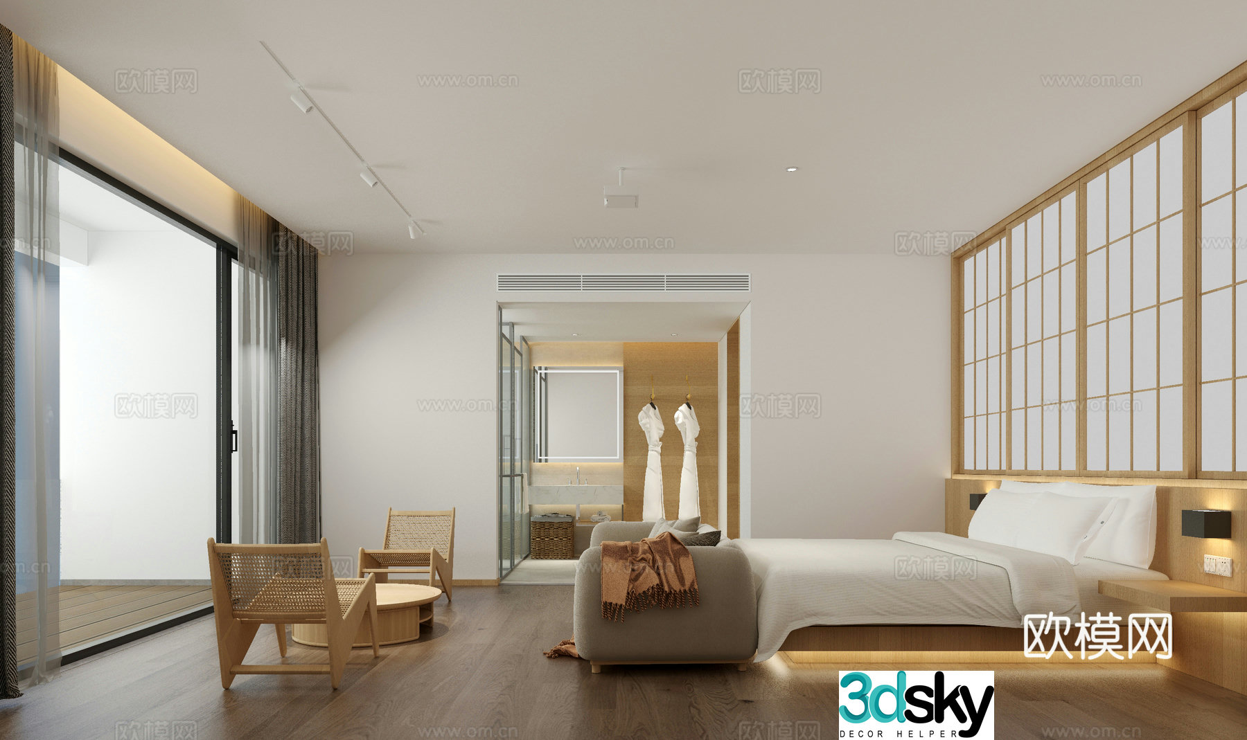 Modern B&B guest room 3D model