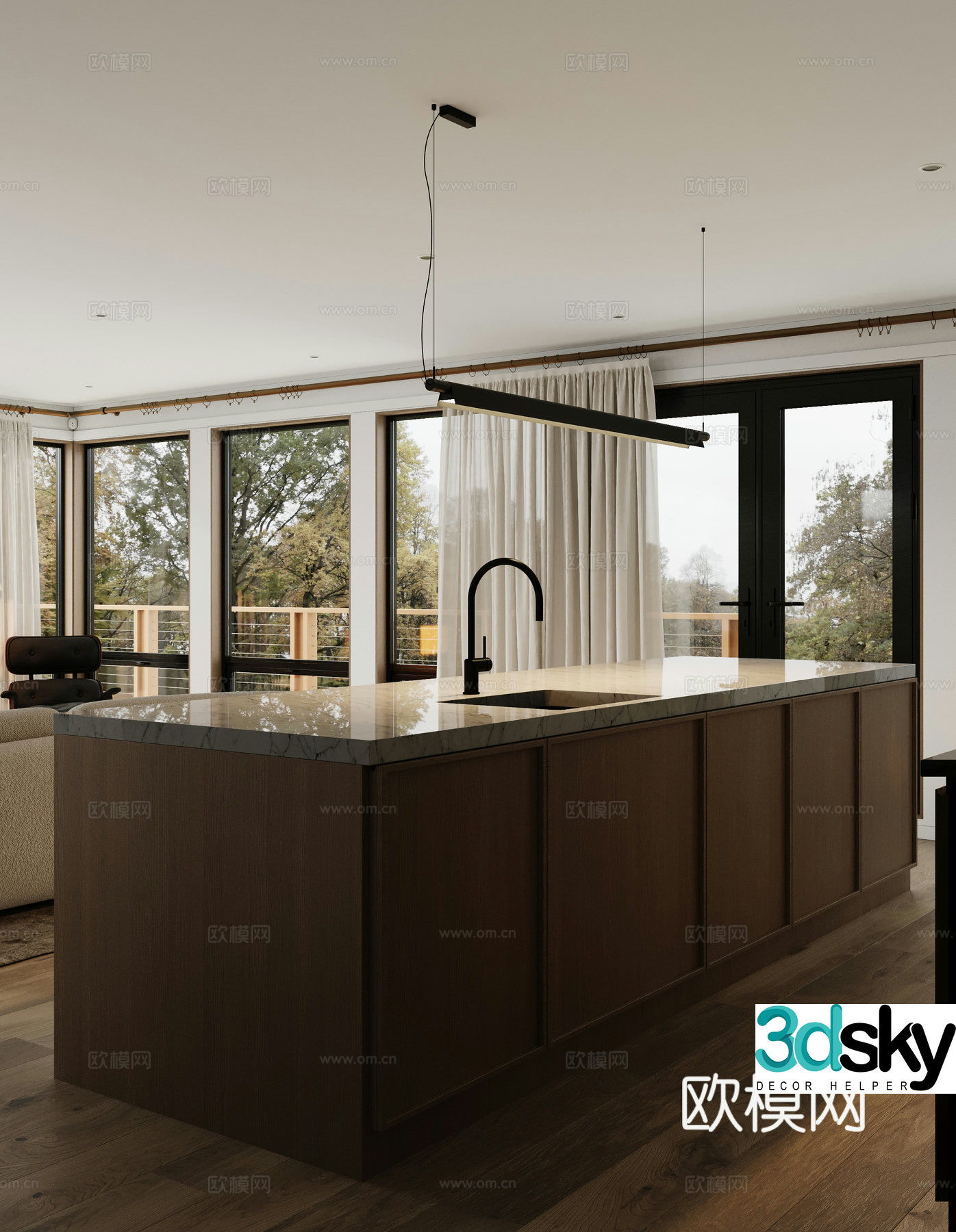 Modern island kitchen 3d model