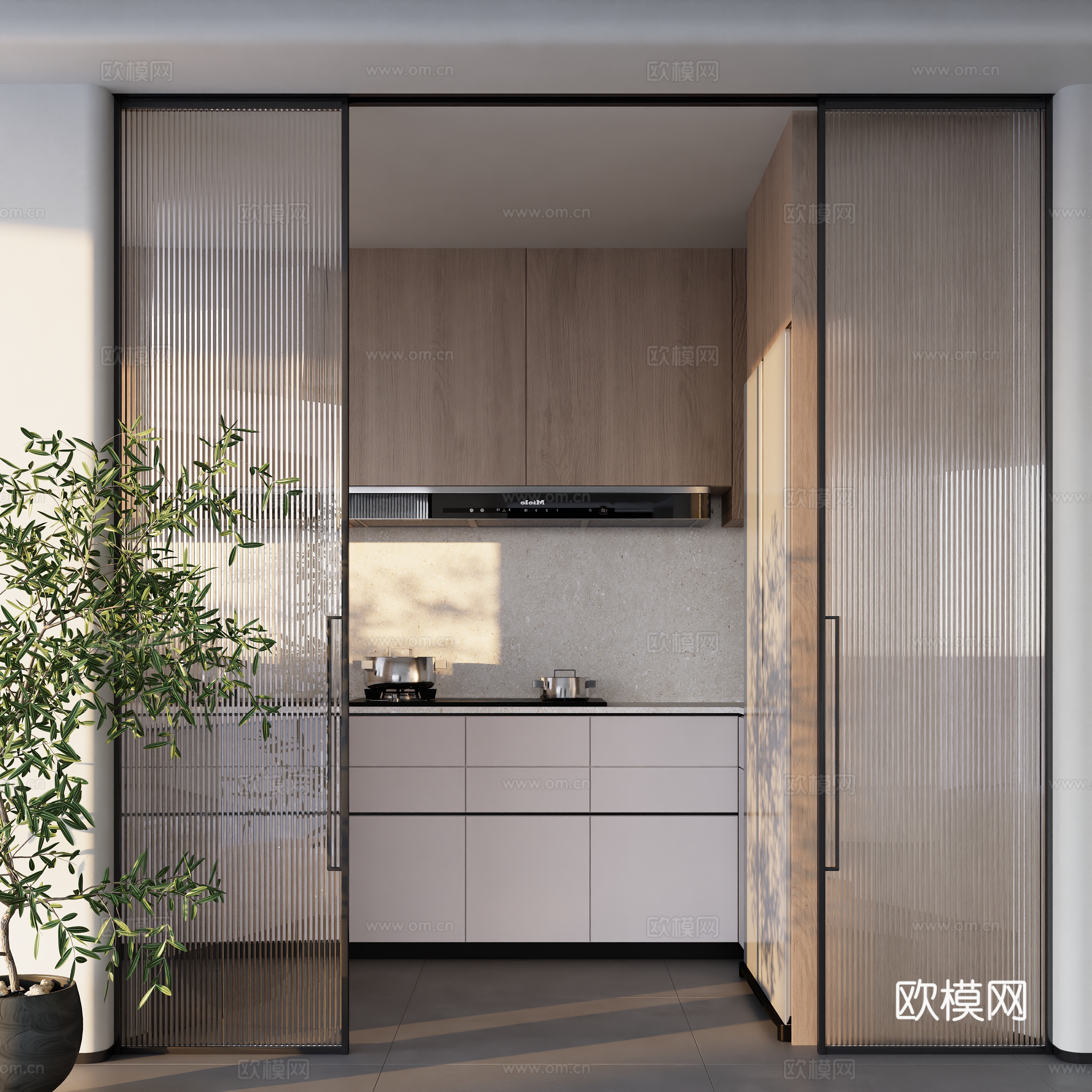 Modern minimalist long rainbow kitchen and bathroom glass sliding door 3D model
