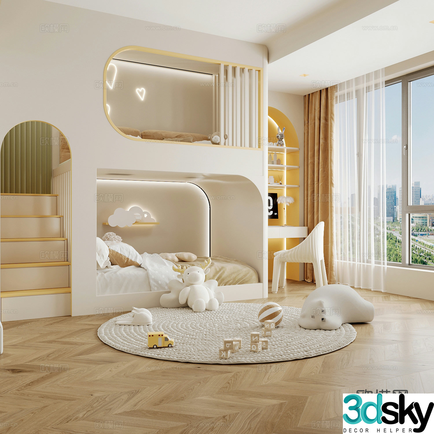 Modern children’s room boy’s room girl’s room children’s bed children’s wardrobe children’s desk 3d model