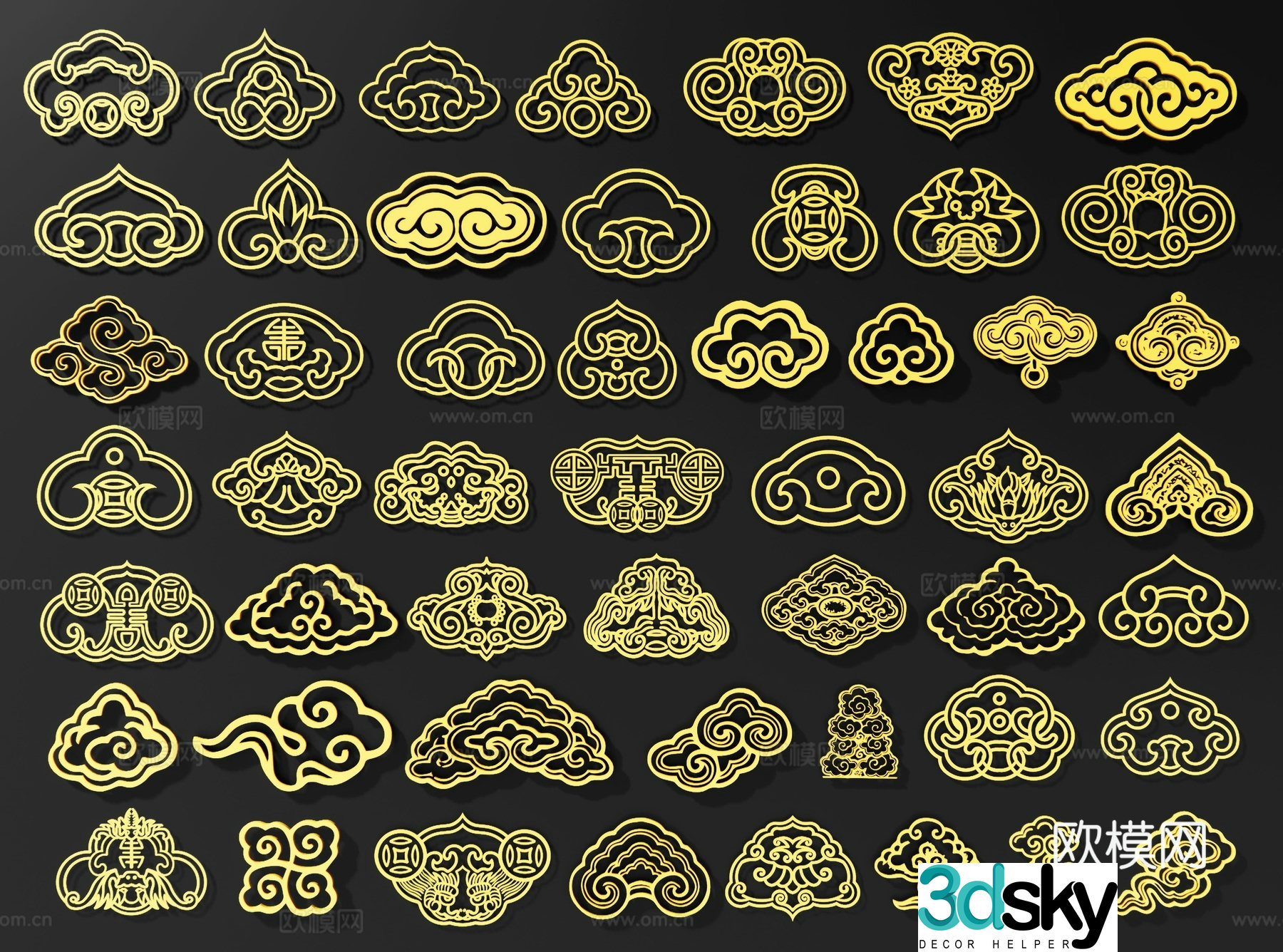 Chinese Ruyi Pattern Bat Pattern Auspicious Cloud Pattern Classical Auspicious Cloud Pattern Traditional Cloud Pattern 3D Model