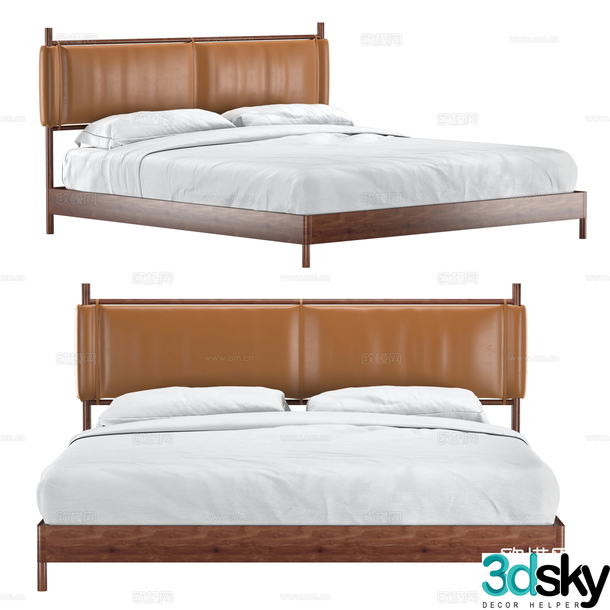 New Chinese leather double bed 3D model