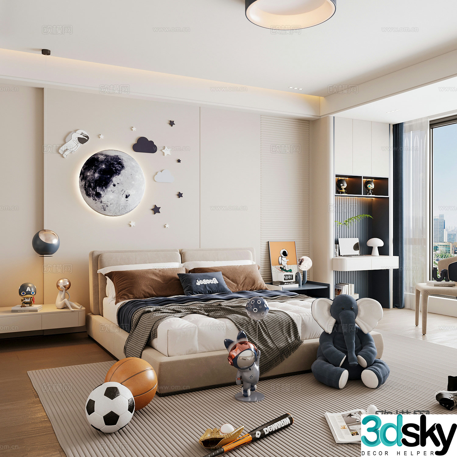 Modern children’s room boy’s room girl’s room children’s bed children’s wardrobe children’s desk 3d model