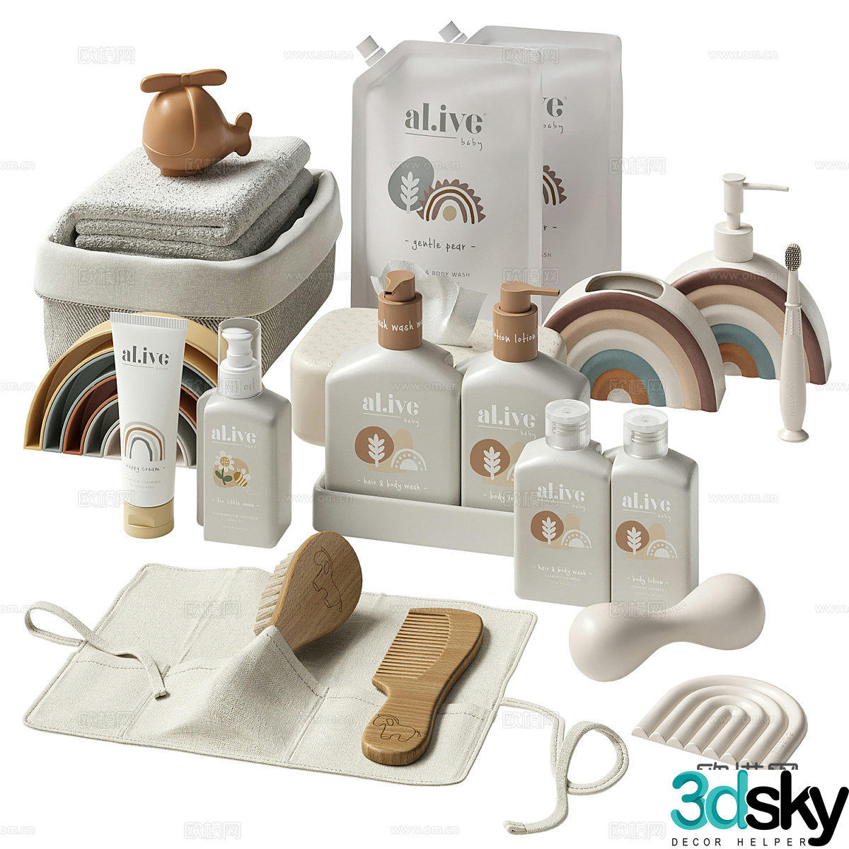 Modern cream style children’s toiletries 3d model