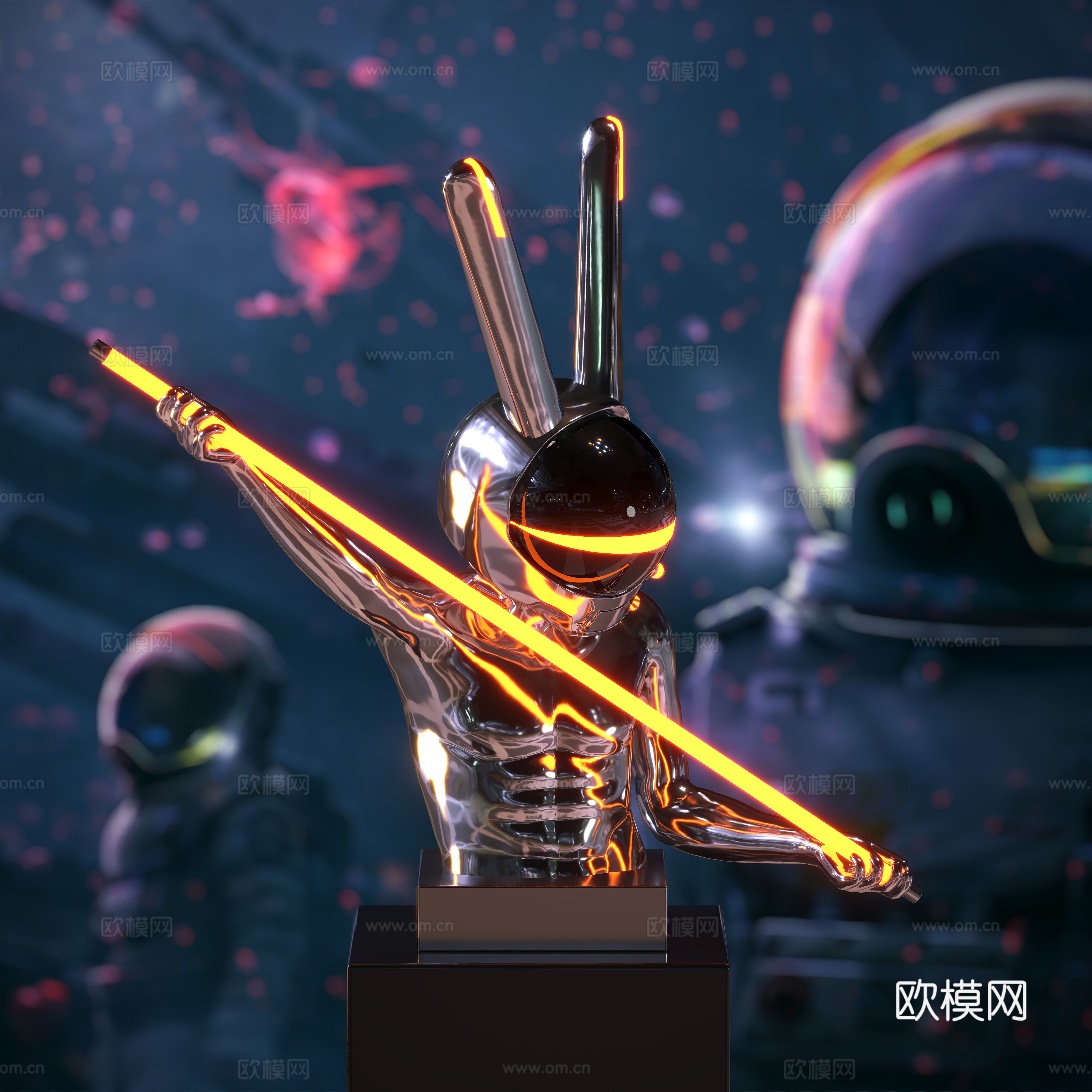 Modern technology metal doll sculpture ornament 3d model