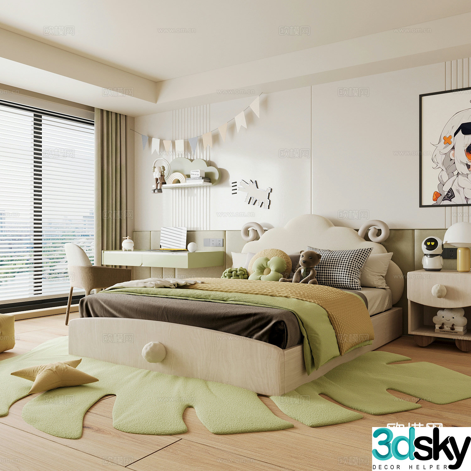 Modern children’s room boy’s room girl’s room children’s bed children’s wardrobe children’s desk 3d model