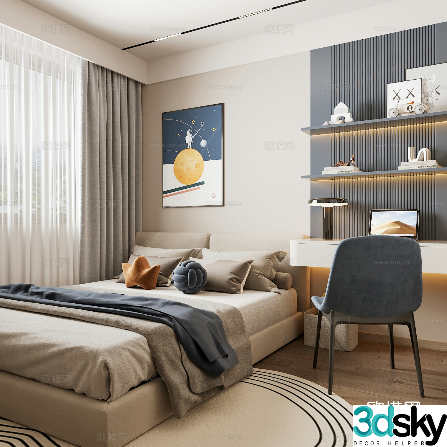 Modern children’s room boy’s room girl’s room children’s bed children’s wardrobe children’s desk 3d model