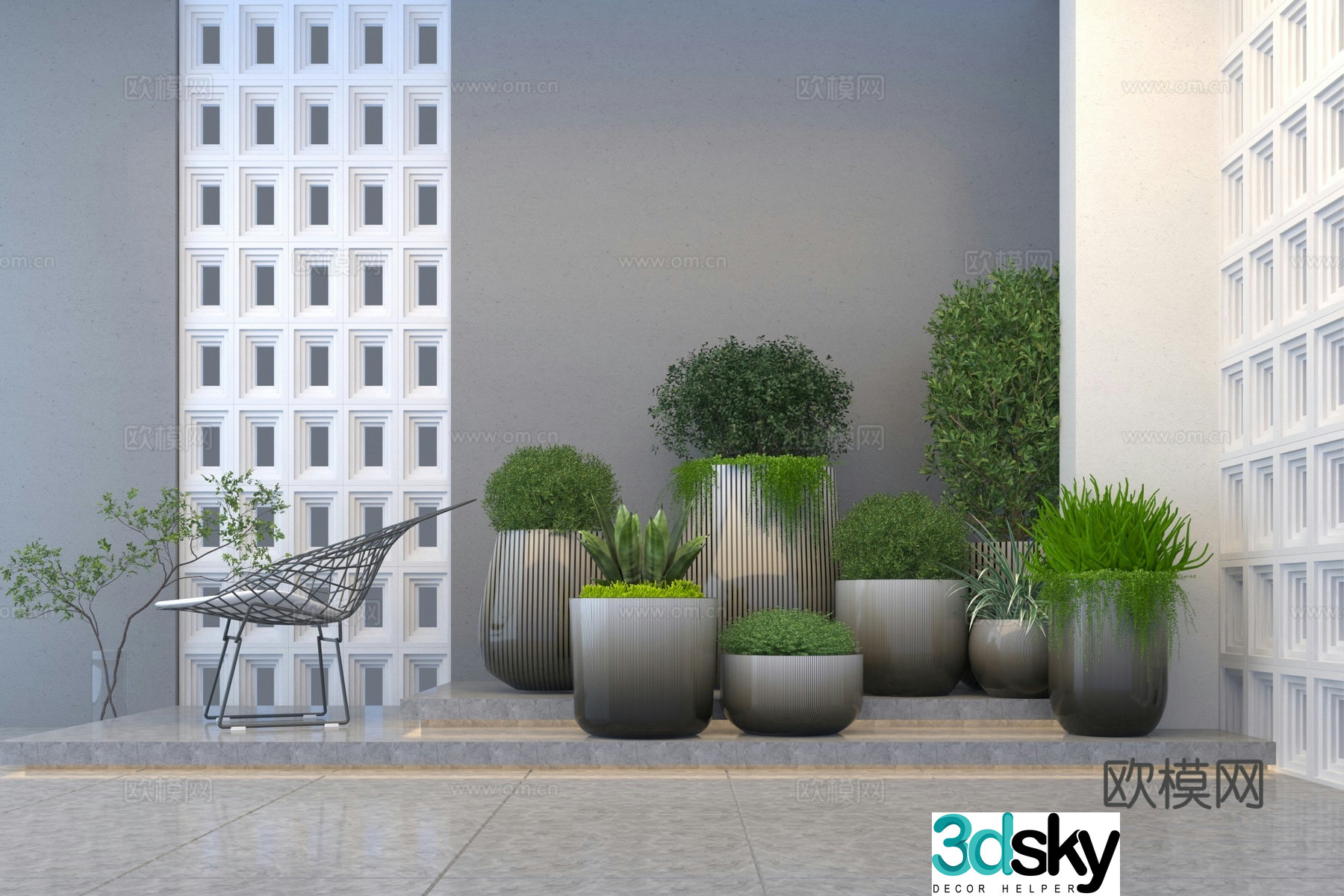 Modern flower bowl combination 3D model