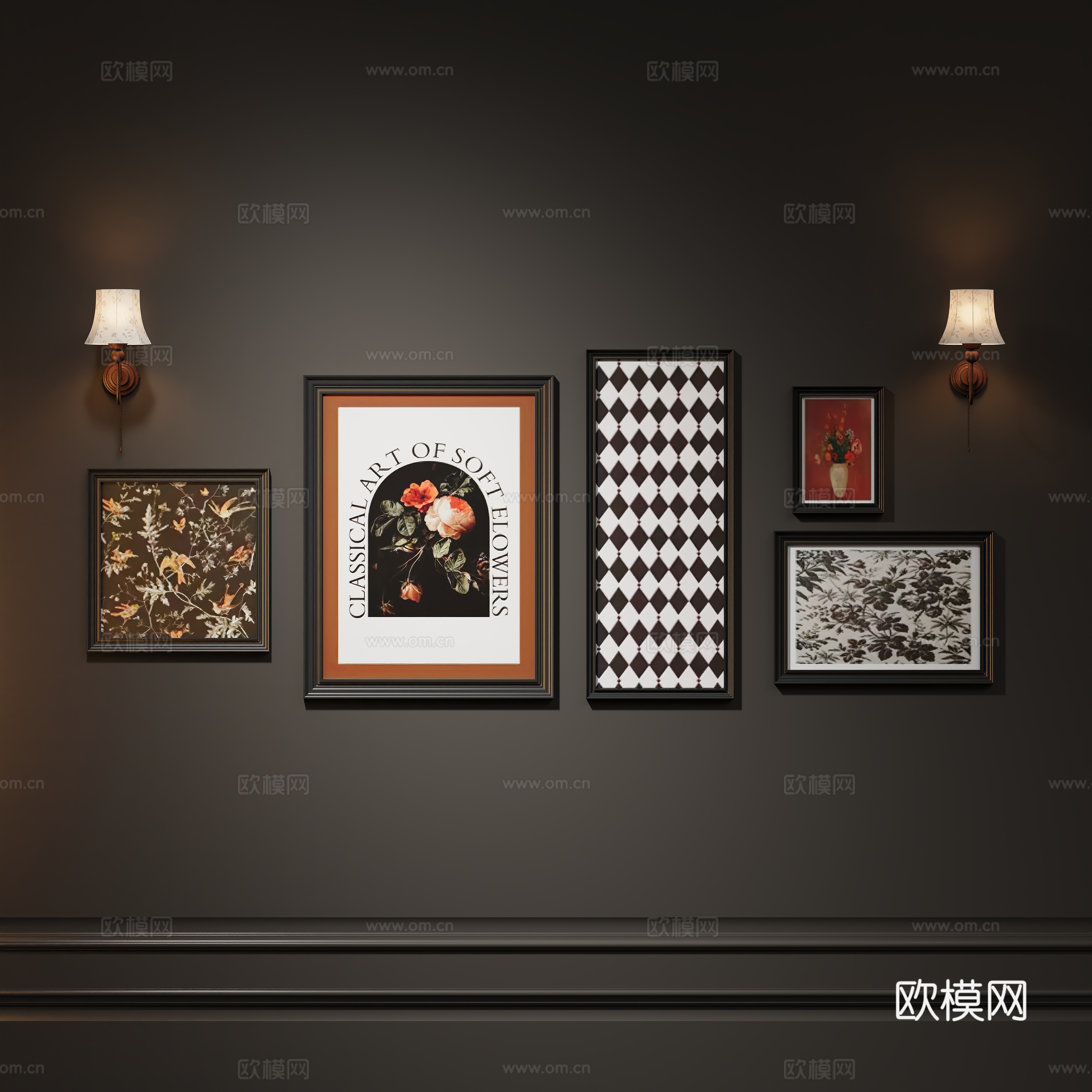 Modern retro decoration combination hanging painting 3d model