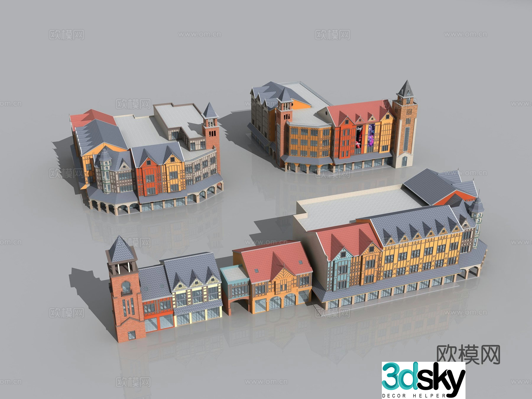 European style architecture commercial commercial complex Europe characteristics bed and breakfast 3d model