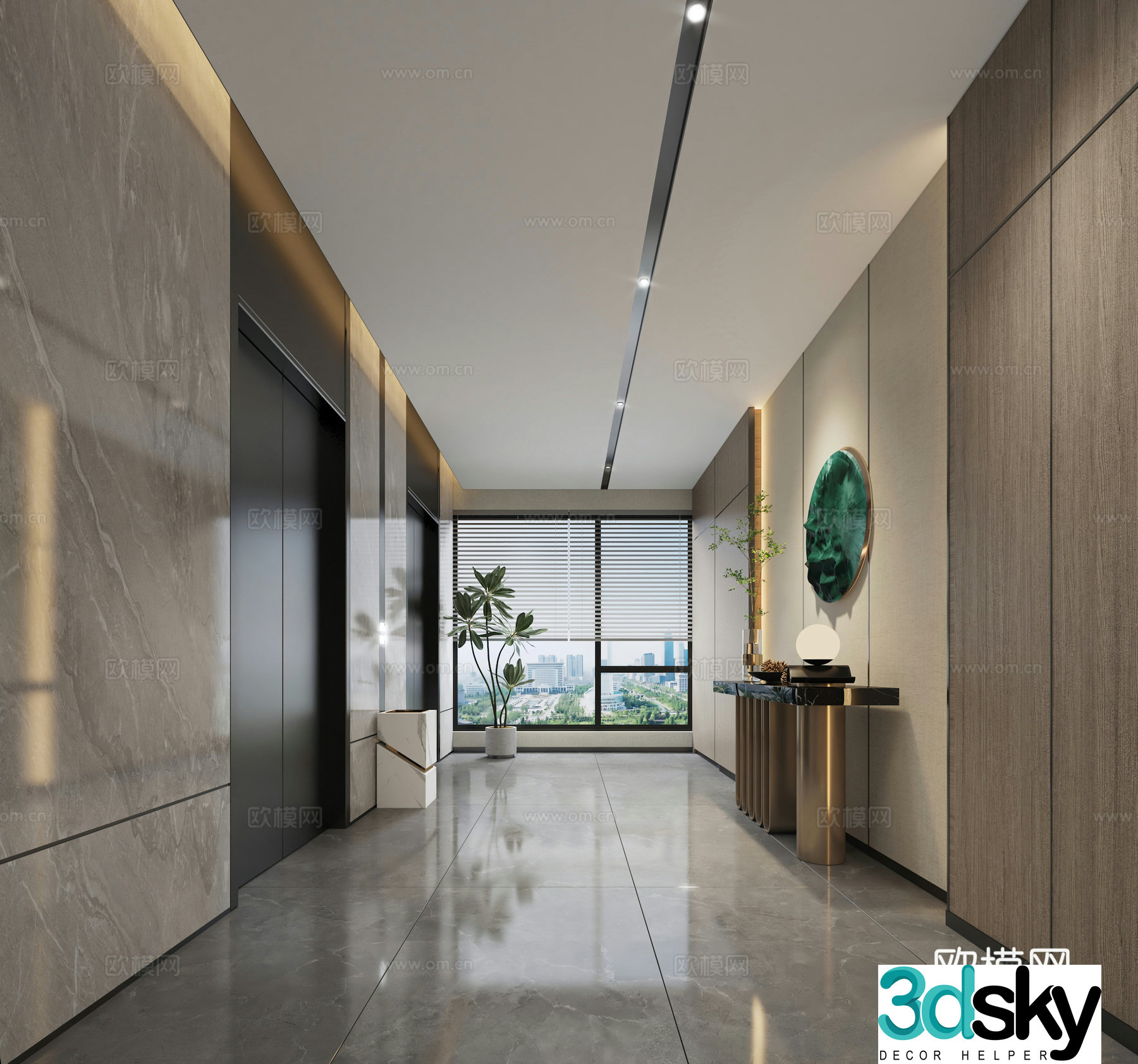 Modern hotel elevator hall office elevator hall 3D model