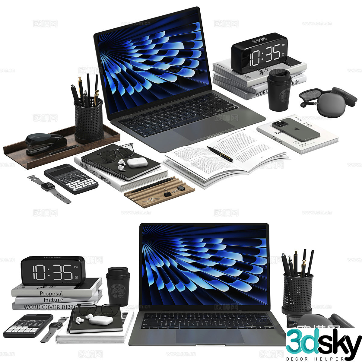 Modern office stationery set 3d model