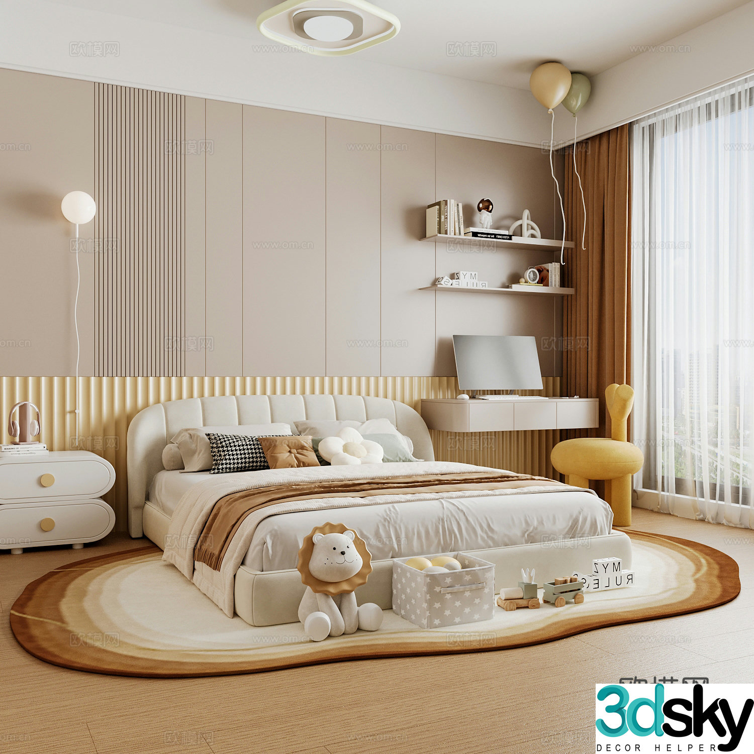 Modern children’s room boy’s room girl’s room children’s bed children’s wardrobe children’s desk 3d model