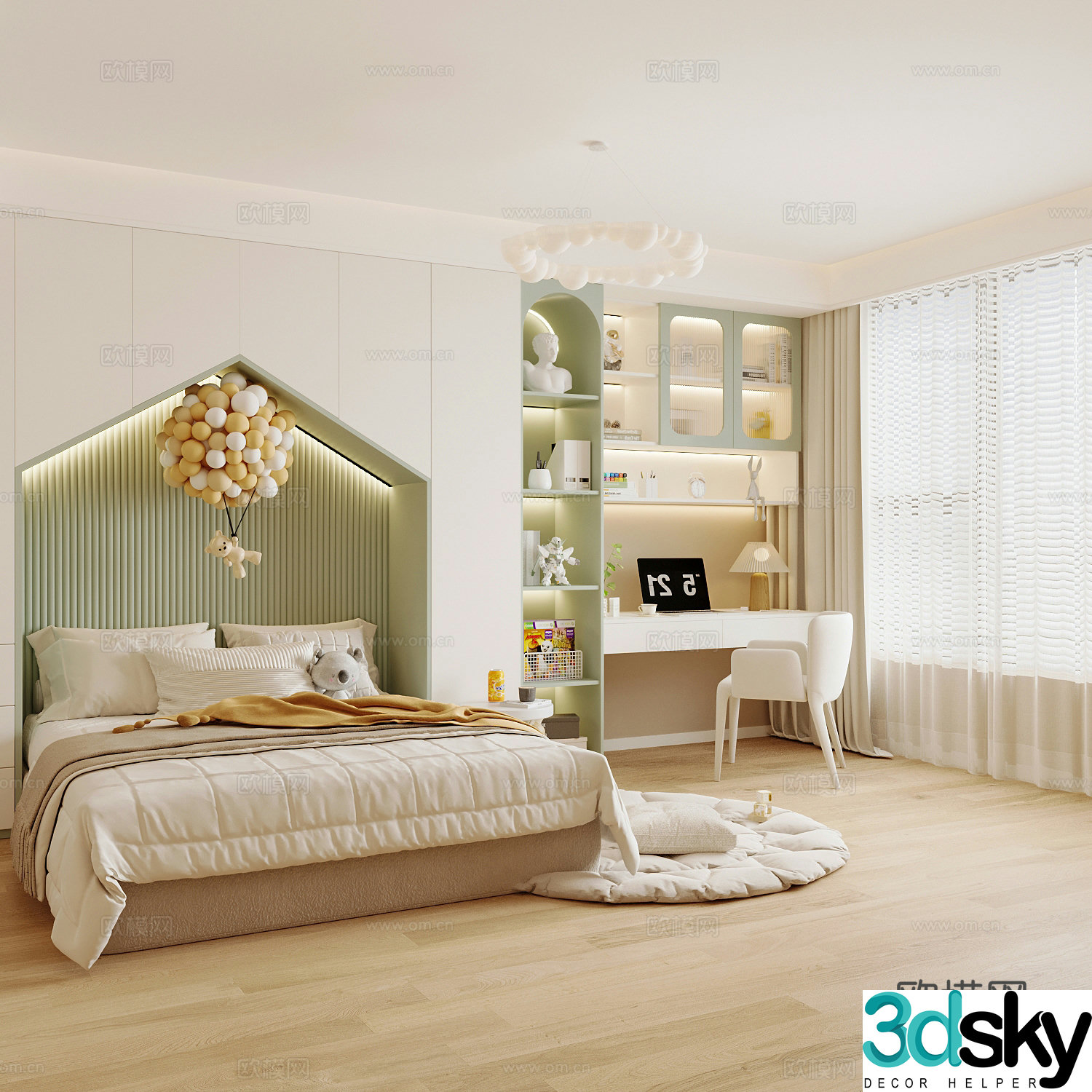 Modern children’s room boy’s room girl’s room children’s bed children’s wardrobe children’s desk 3d model