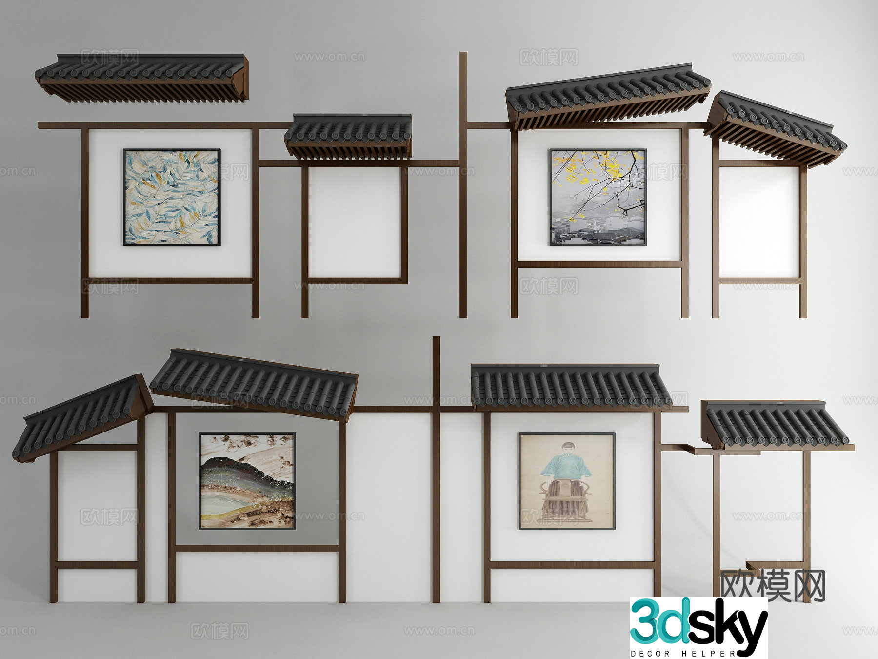 Chinese style beauty and 3D model of eaves tile