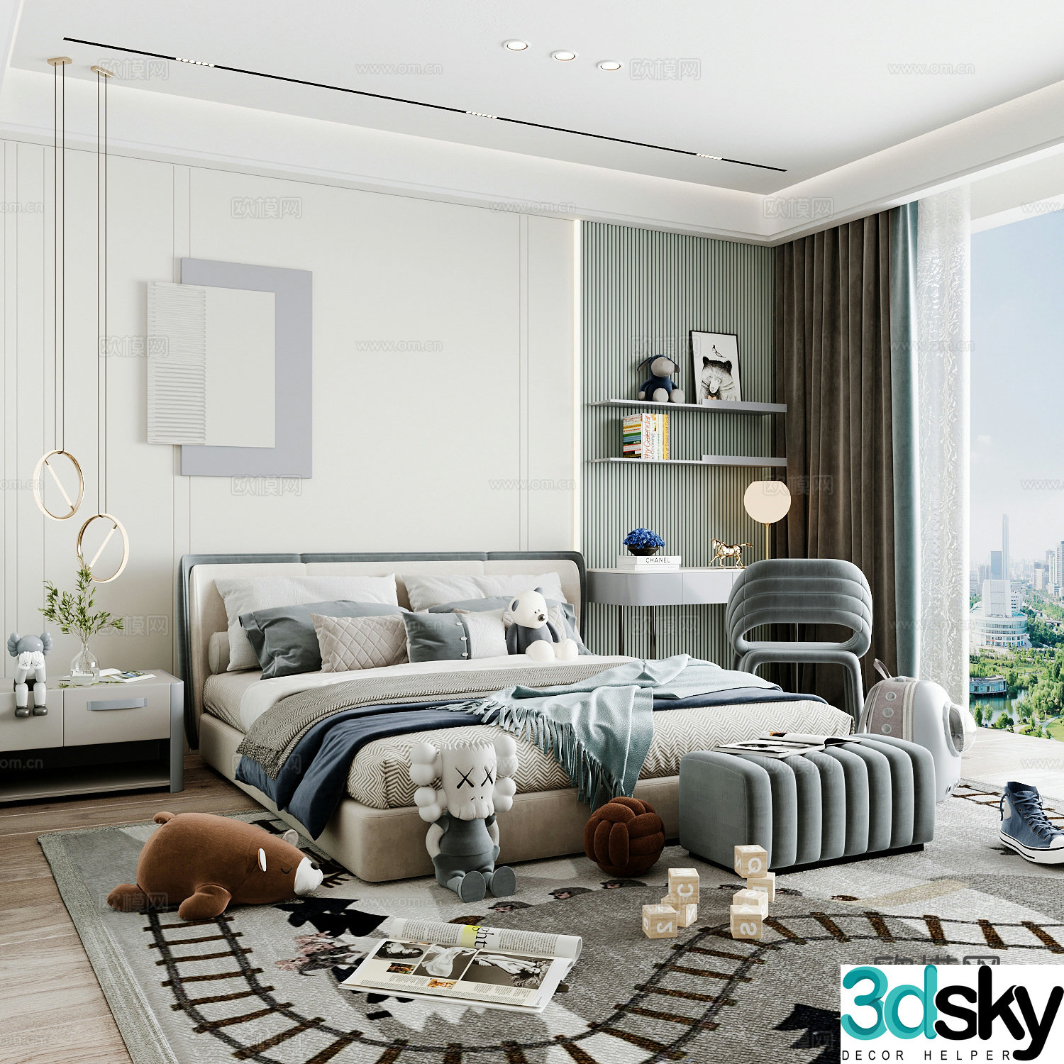Modern children’s room boy’s room girl’s room children’s bed children’s wardrobe children’s desk 3d model
