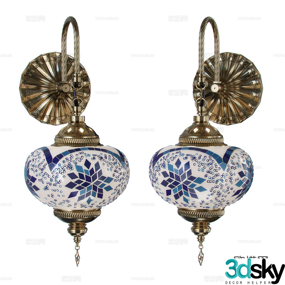 New Chinese blue and white porcelain wall lamp 3D model