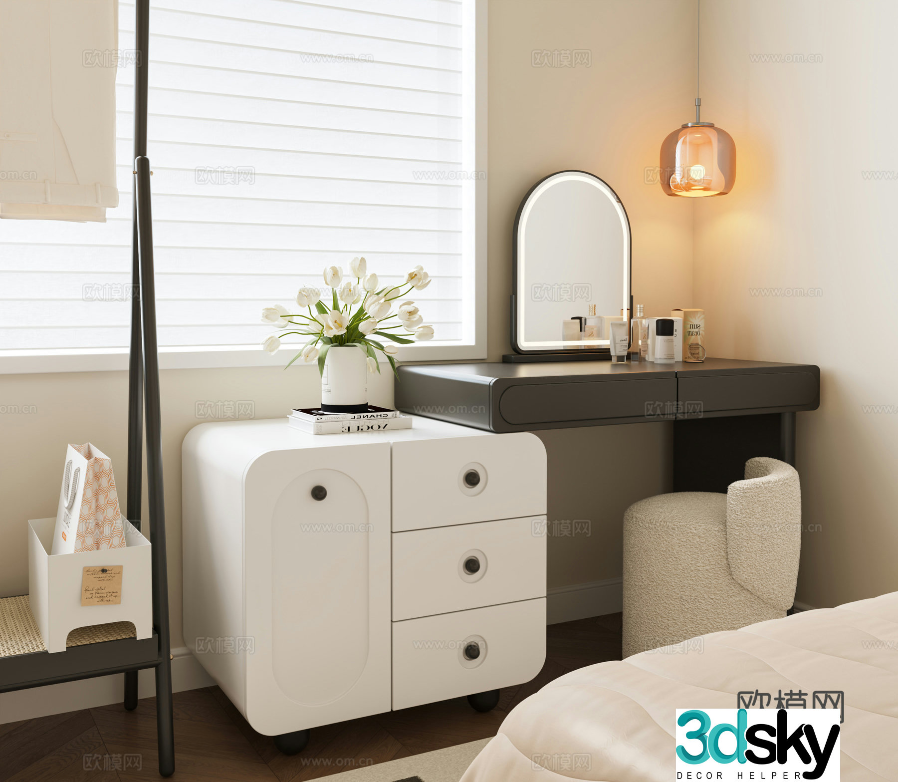 Modern French dressing table Cream style dressing table Modern dressing table French decorative painting Dressing mirror 3d model