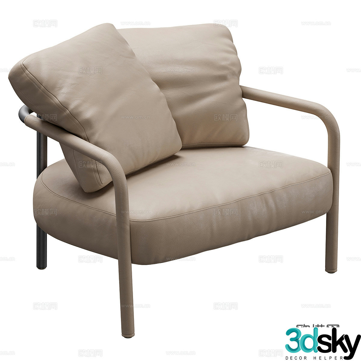Modern Italian minimalist leather leisure chair 3d model