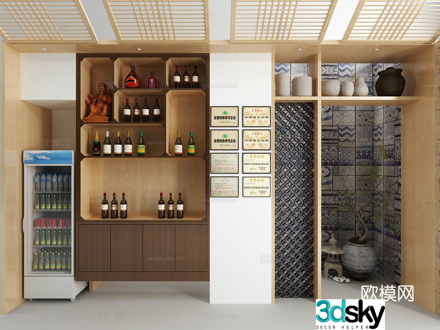 Chinese style bar wine cabinet 3D model