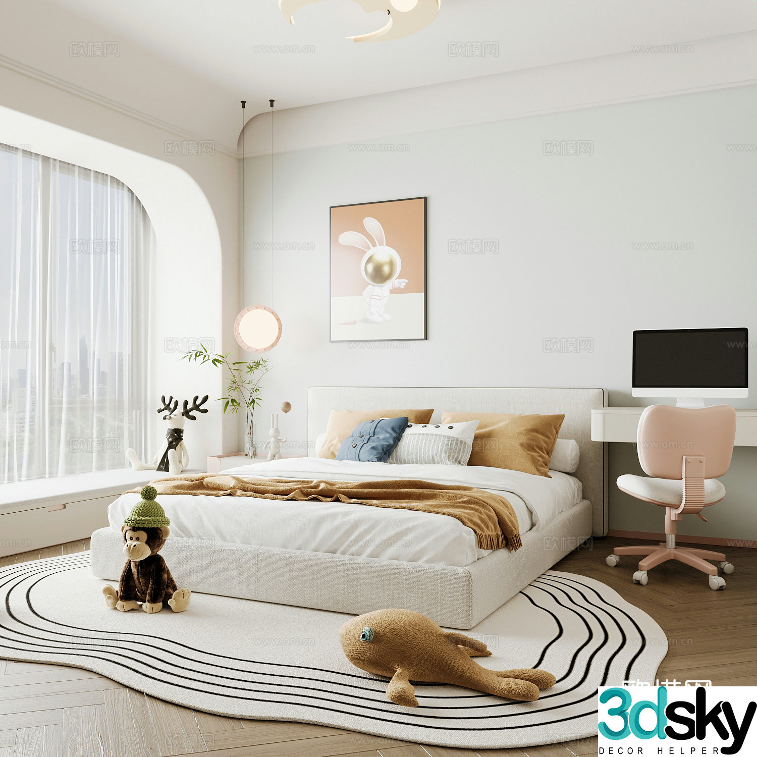Modern children’s room boy’s room girl’s room children’s bed children’s wardrobe children’s desk 3d model