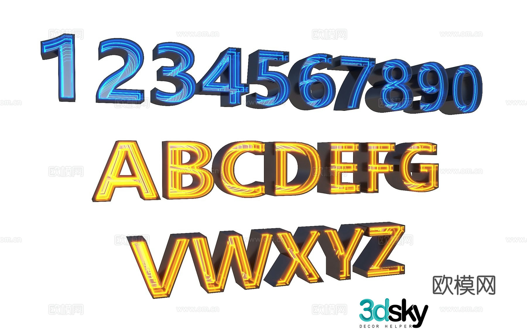 Modern letter logo abyss mirror letter abyss mirror stainless steel neon light stainless steel English 3D model