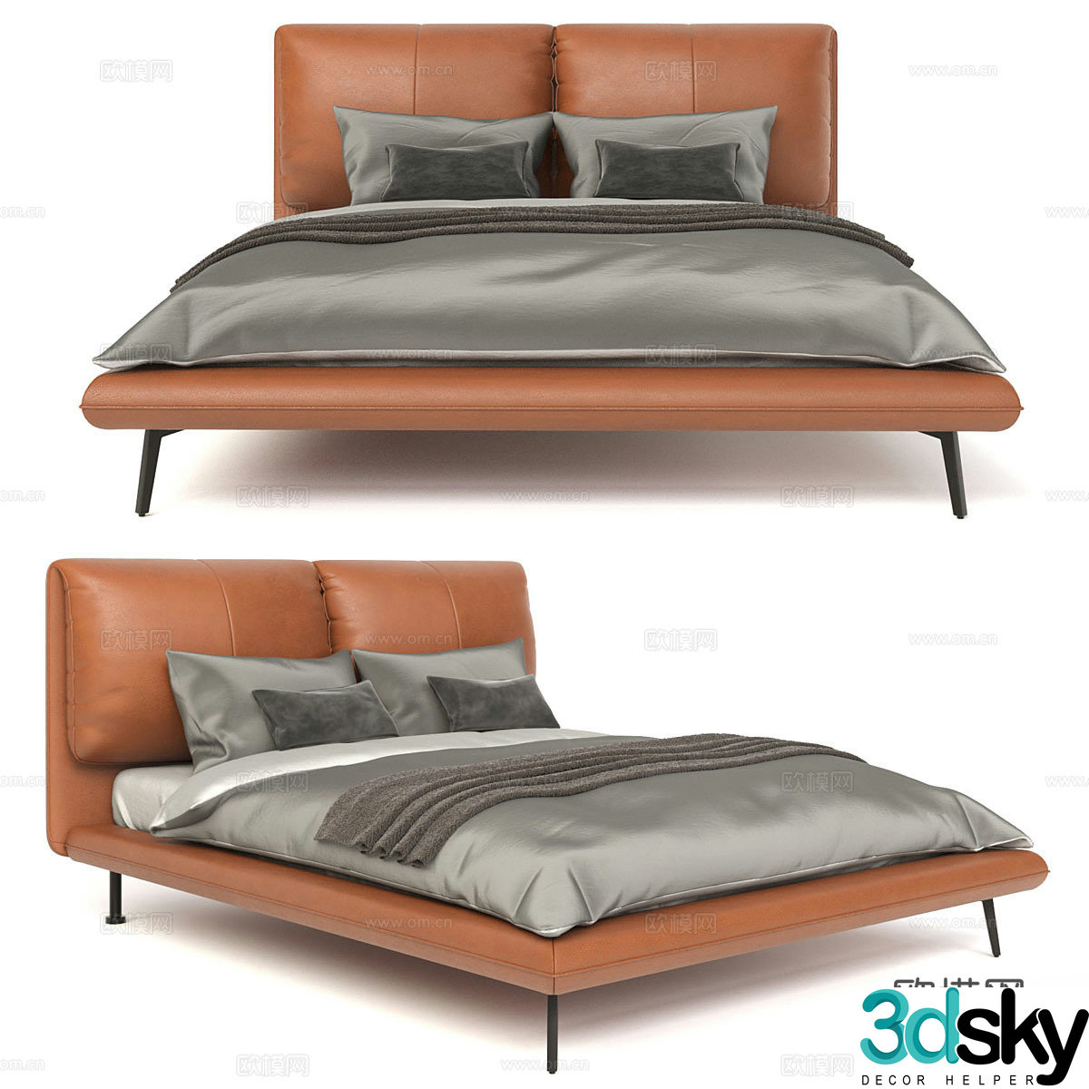 Modern Italian leather double bed 3d model