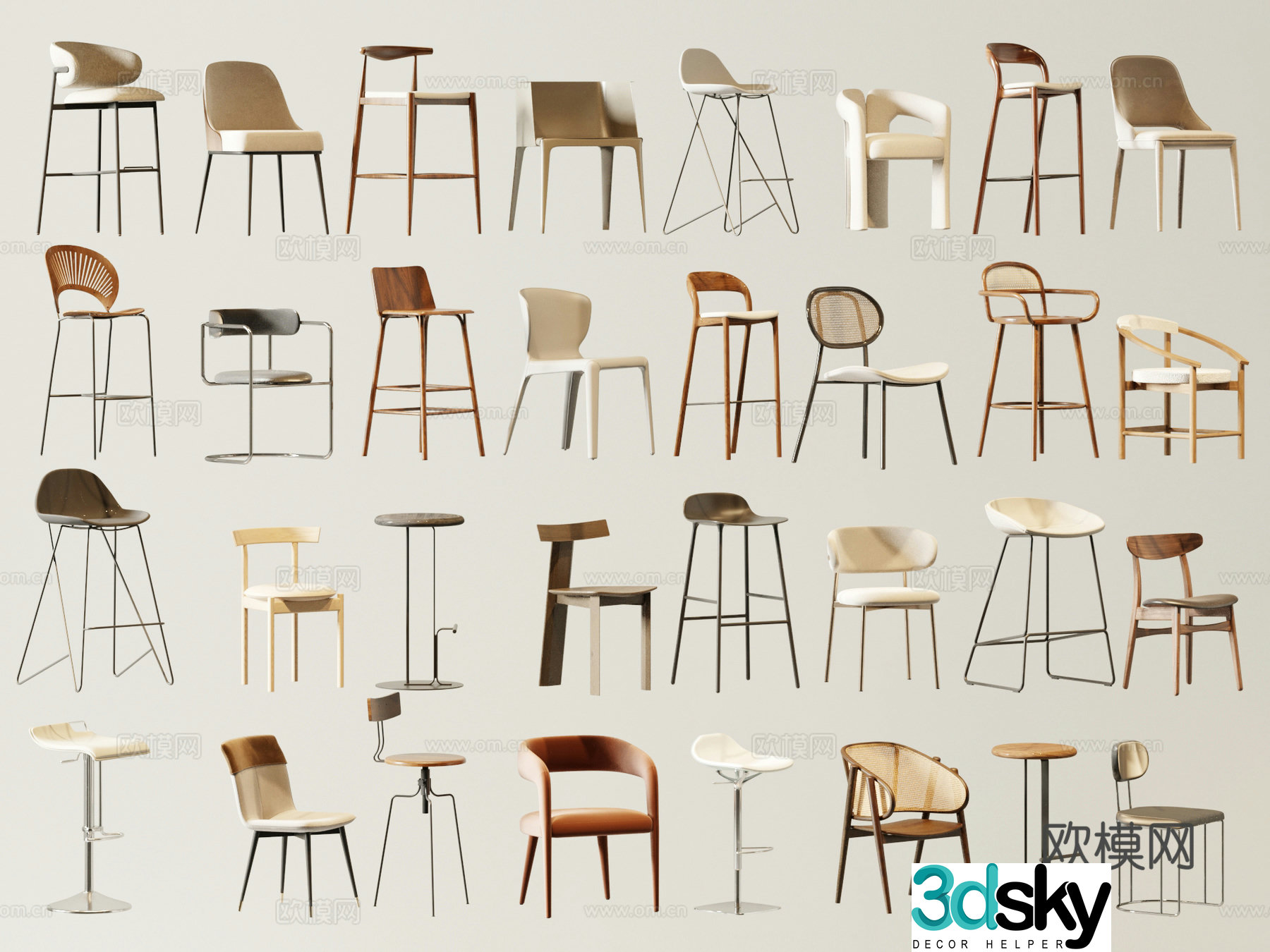 Modern single chair dining chair casual chair 3D model