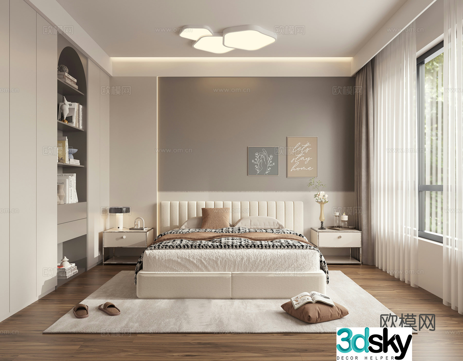 Modern creamy bedroom 3d model