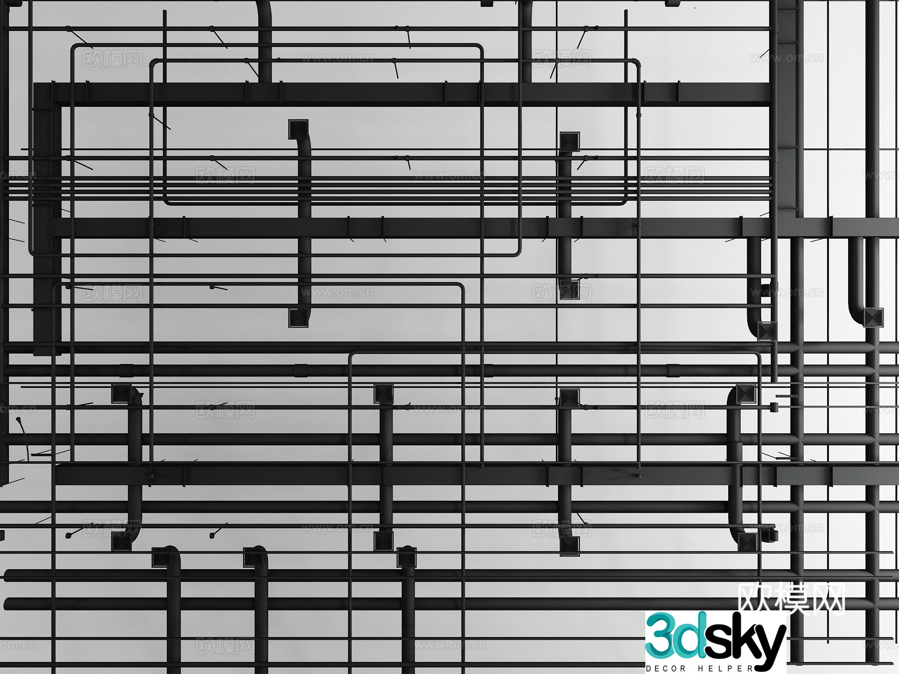 Industrial wind bare pipe frame 3D model
