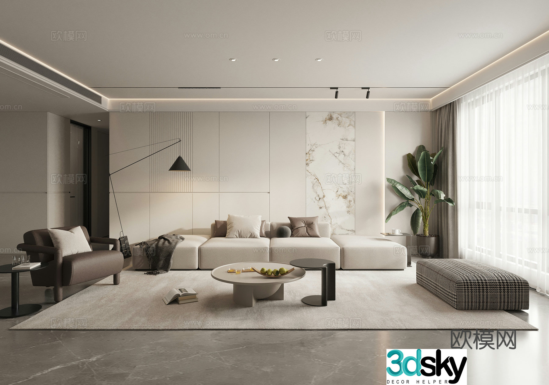 Modern high-end gray living room 3d model