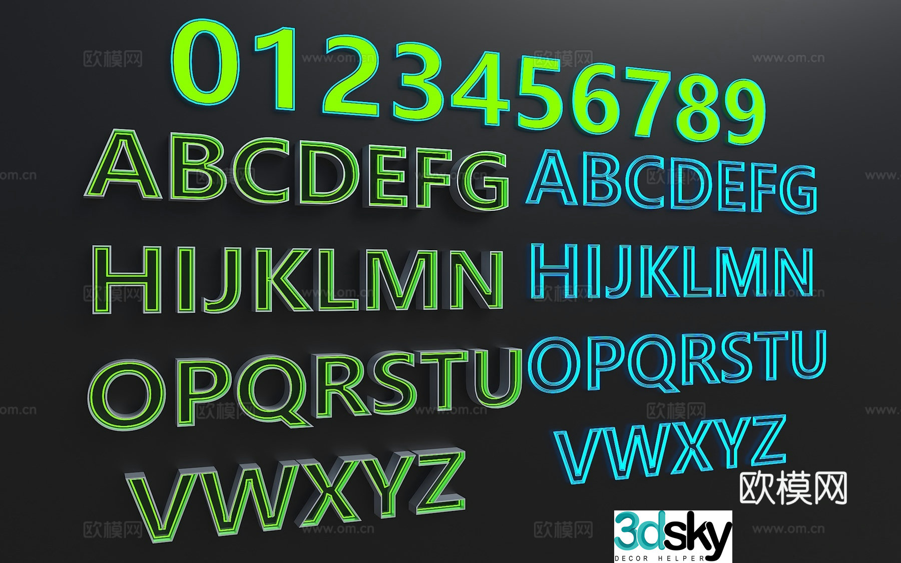 Modern letter logo Stainless steel neon light Stainless steel English letters Neon light Symbol decoration 3d model