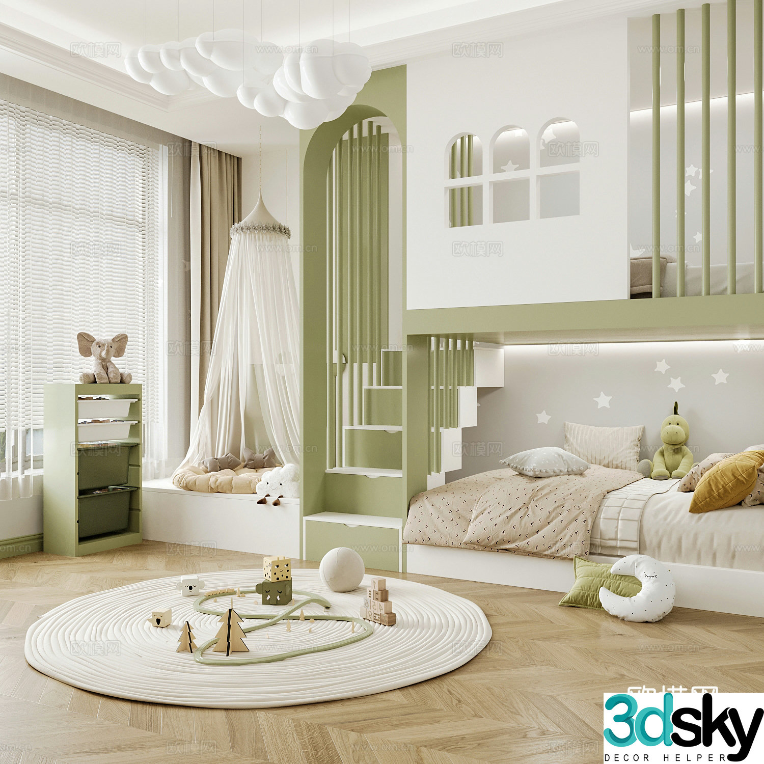 Modern children’s room boy’s room girl’s room children’s bed children’s wardrobe children’s desk 3d model