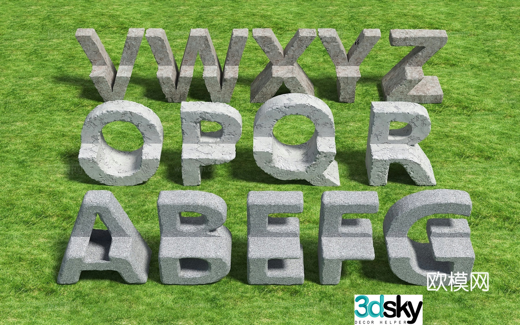 Modern letters sitting bench damaged stone letters sitting bench letters landscape stool landscape seat park seat 3d model