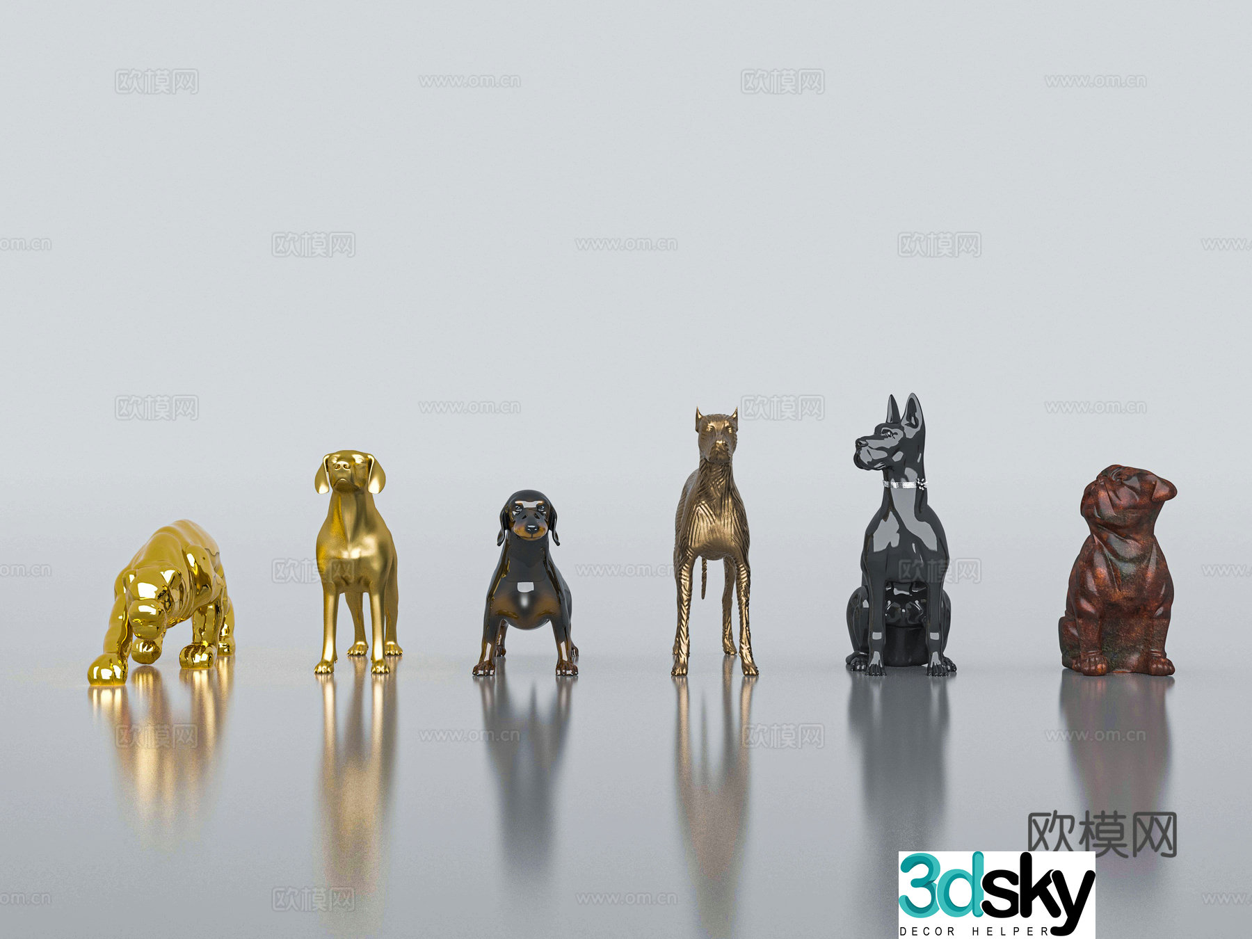 Dog Animal Sculpture Sculpture Ornament Combination 3D Model