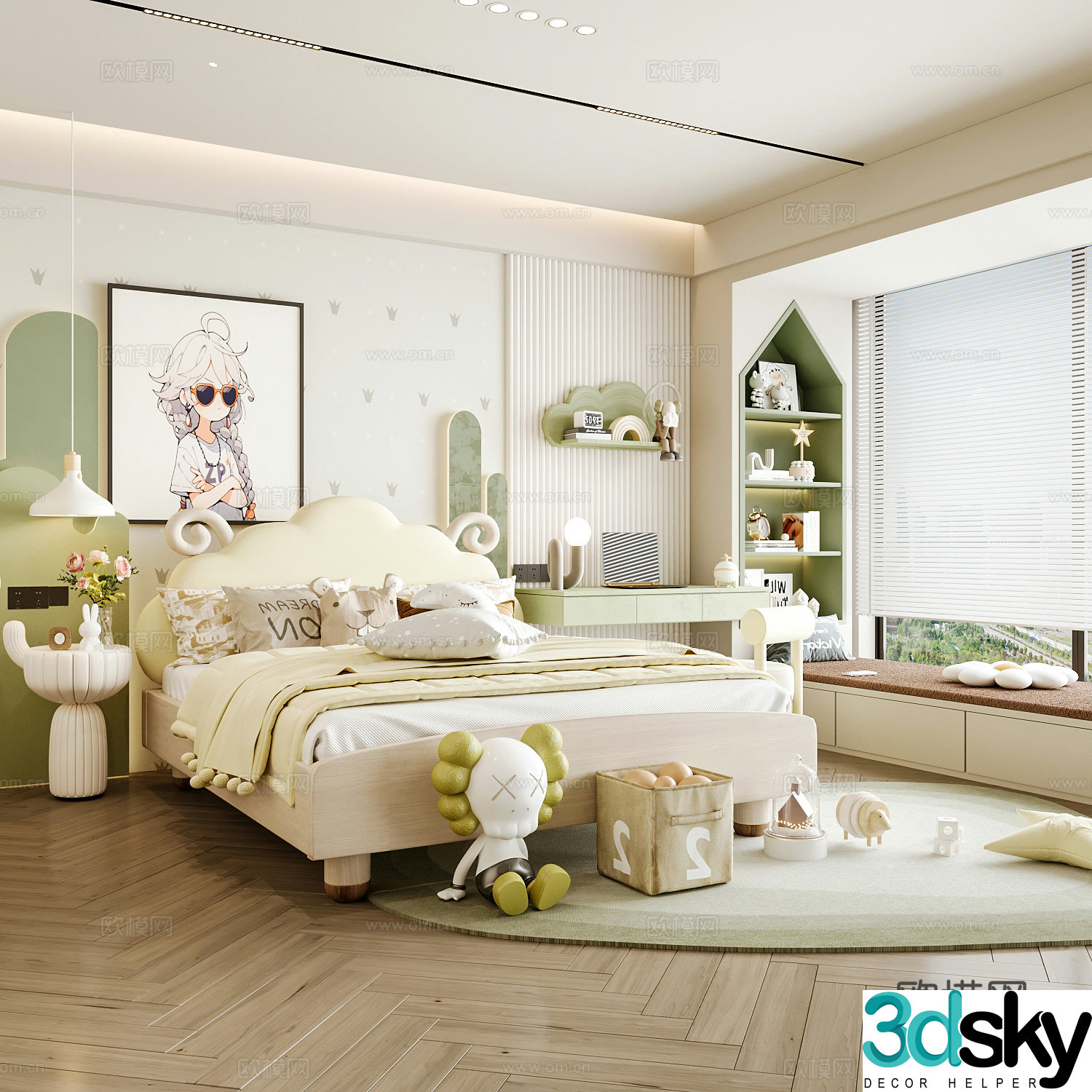 Modern children’s room boy’s room girl’s room children’s bed children’s wardrobe children’s desk 3d model