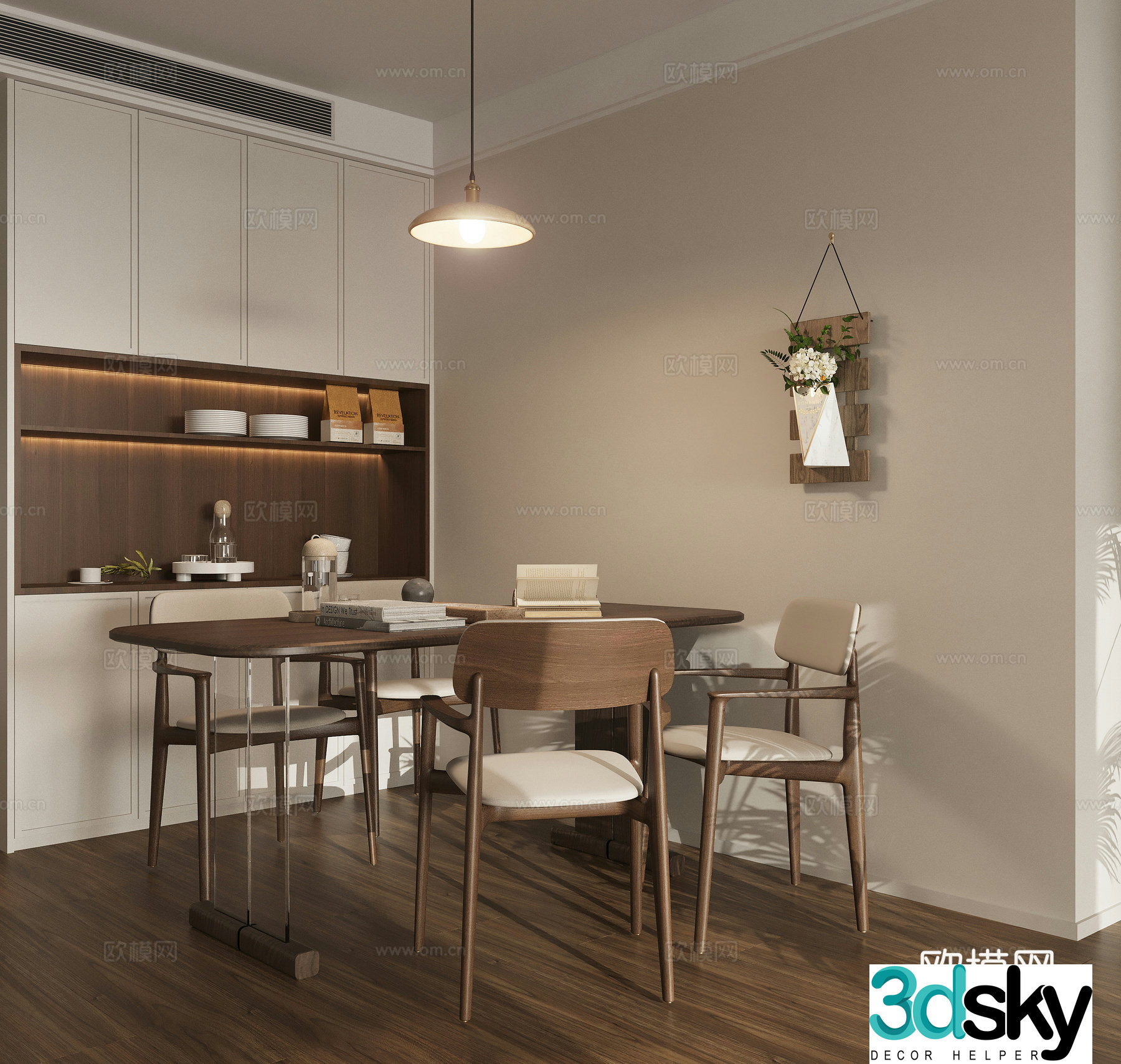 3D model of dining table and chair in ancient restaurant