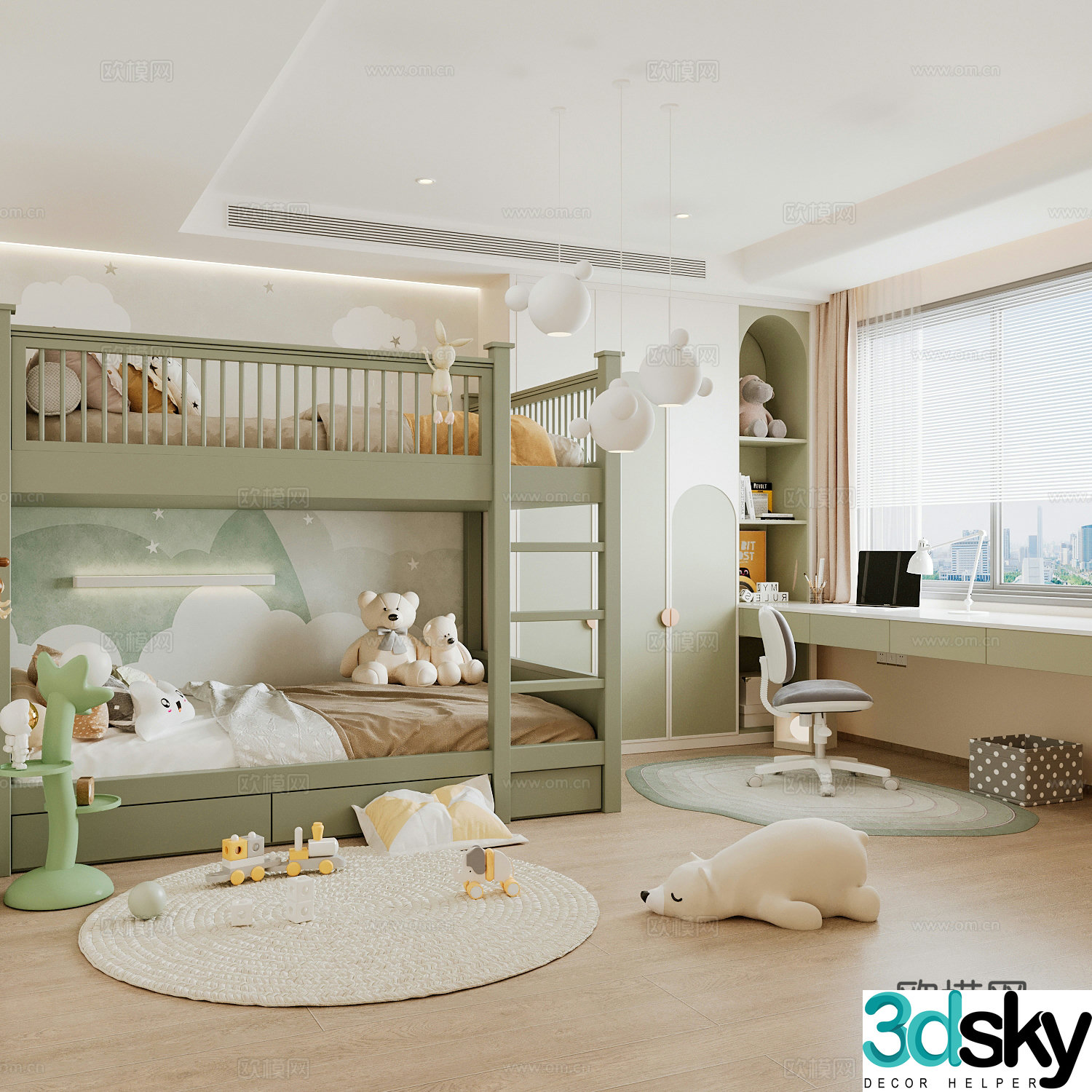 Modern children’s room boy’s room girl’s room children’s bed children’s wardrobe children’s desk 3d model