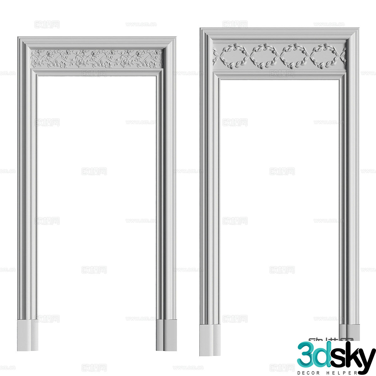 Modern French door frame 3D model