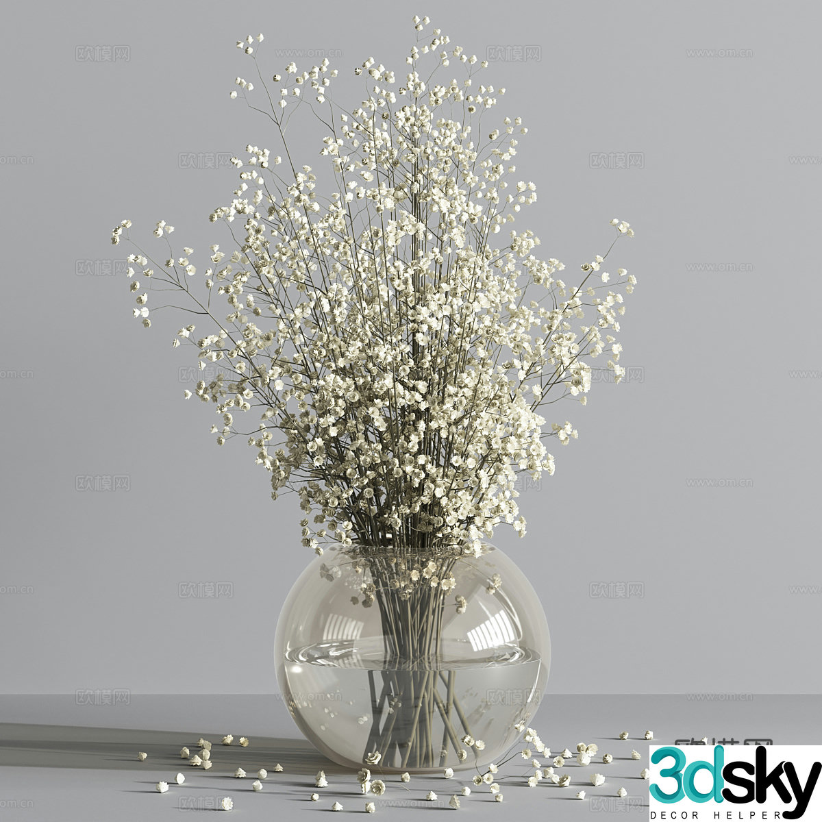 Modern glass vase flower art 3d model