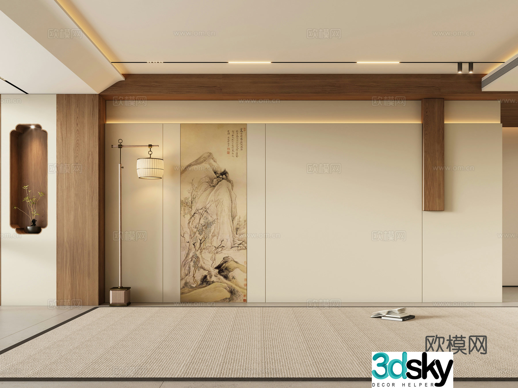 Zen new Chinese sofa background wall 3d model