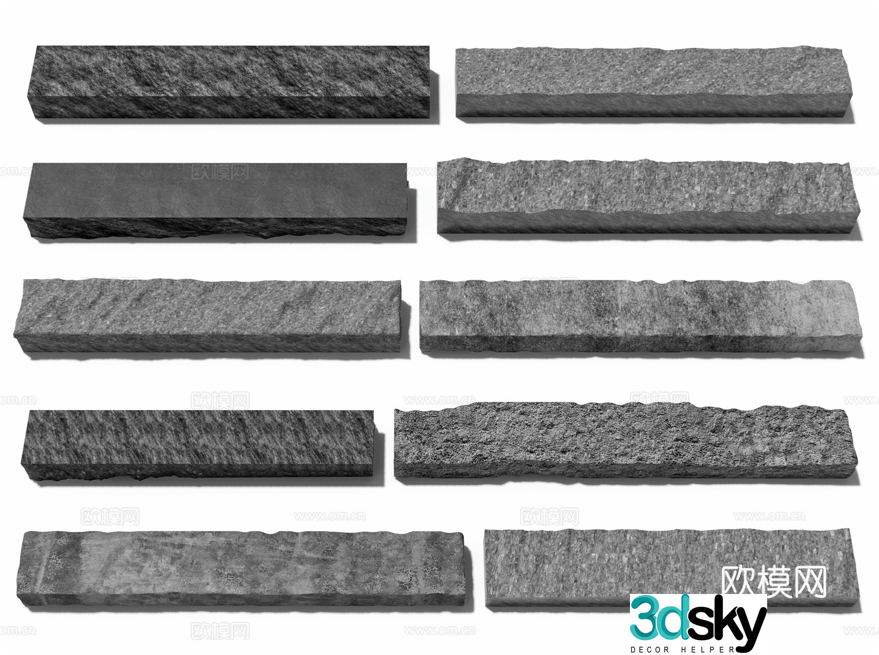 New Chinese style strip stone landscape strip stone pillow stone block stone place stone landscape stone natural strip stone 3D model