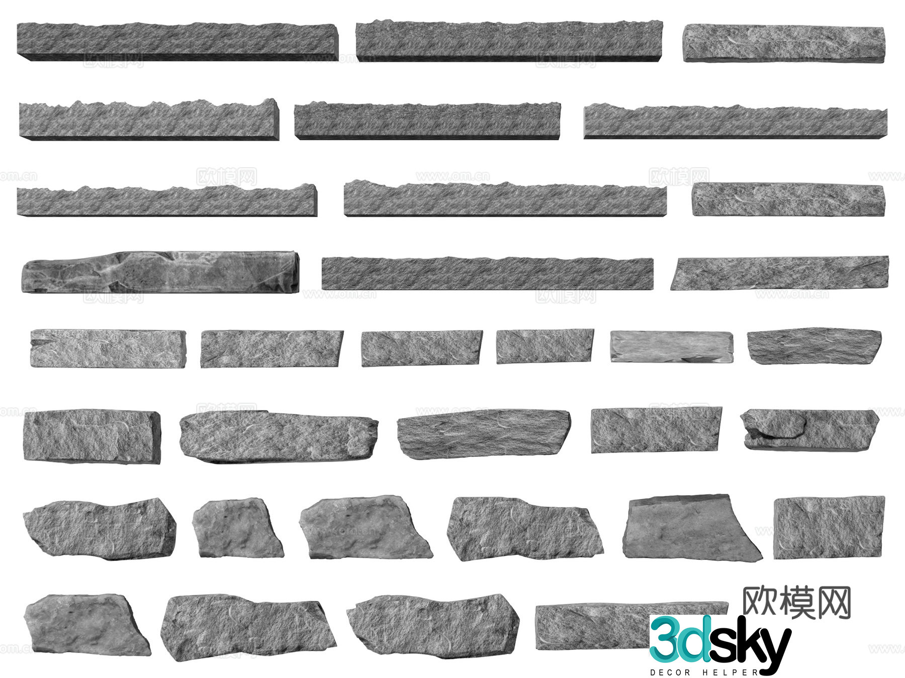 New Chinese style strip stone pillow stone stone block stone landscape stone landscape stone natural strip stone 3D model