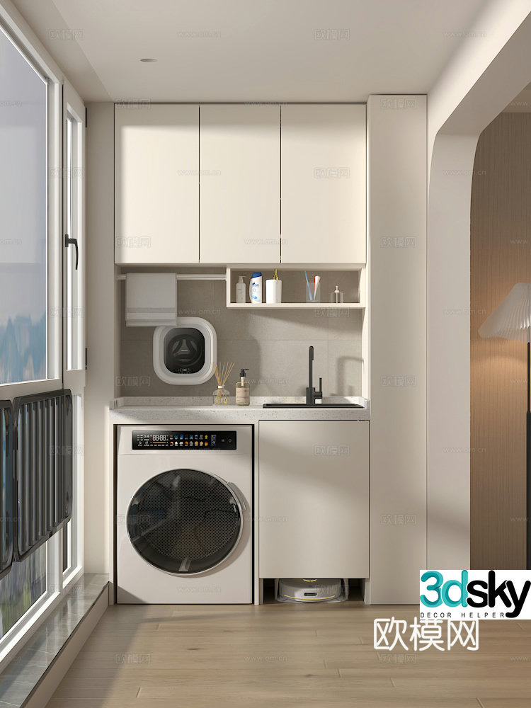Balcony cabinet balcony washing machine cabinet housekeeping cabinet washing machine cabinet washing station balcony storage cabinet leisure balcony 3d model
