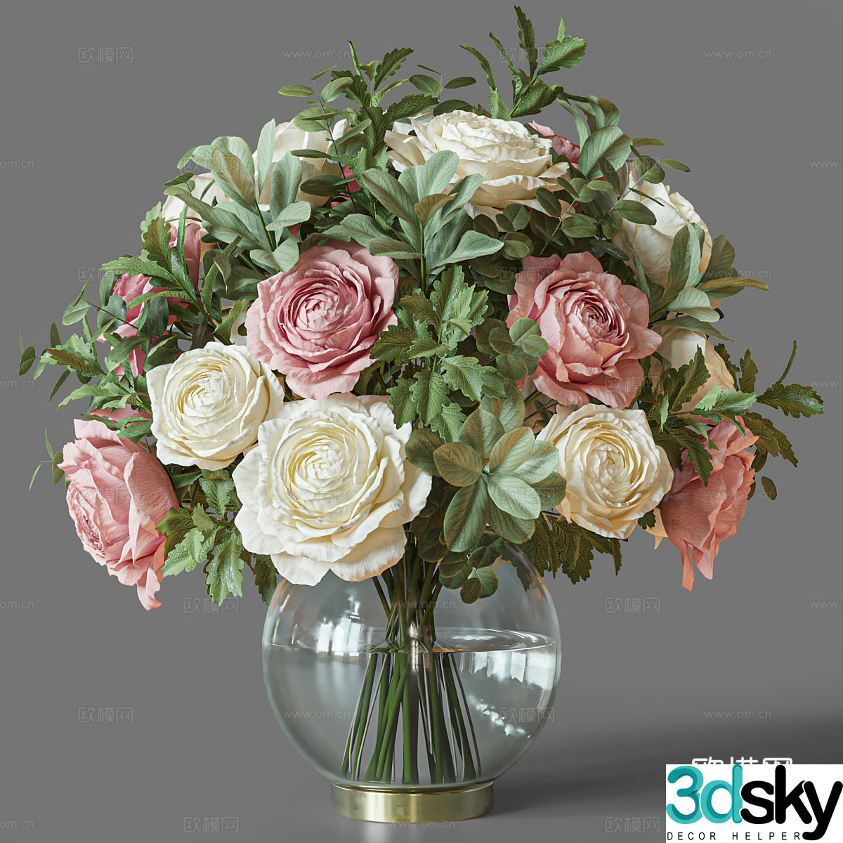 Modern glass vase flower art 3d model
